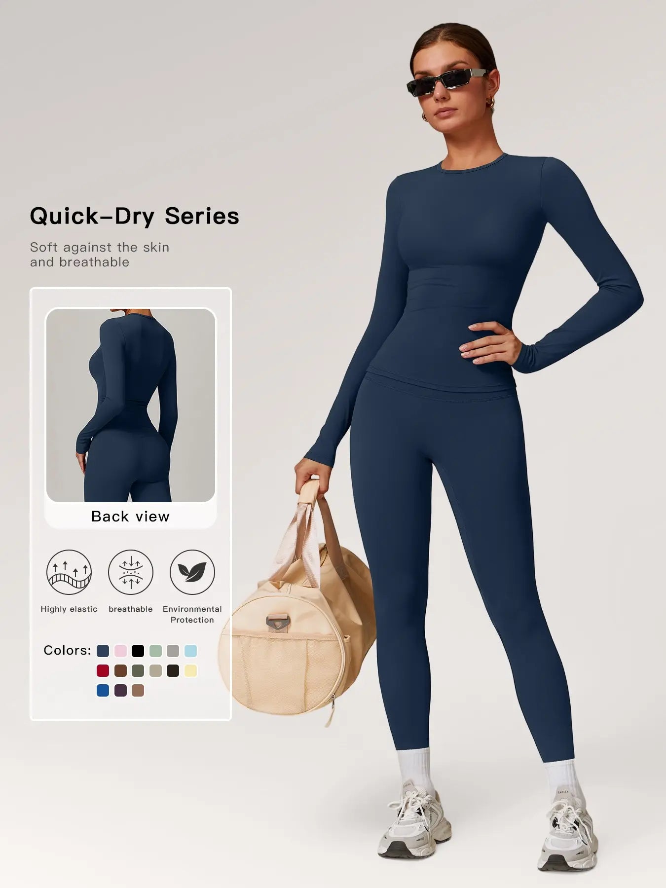 Women'S Solid Long Sleeve Skinny Tee & High Waist Leggings Tracksuit Set, Workout Running Clothes, Sporty Breathable Quick Drying Outfits for Gym Workout Running, Ladies Outdoor Yoga Suit for All Seasons, Quick Dry Activewear, Sweatsuit Sets