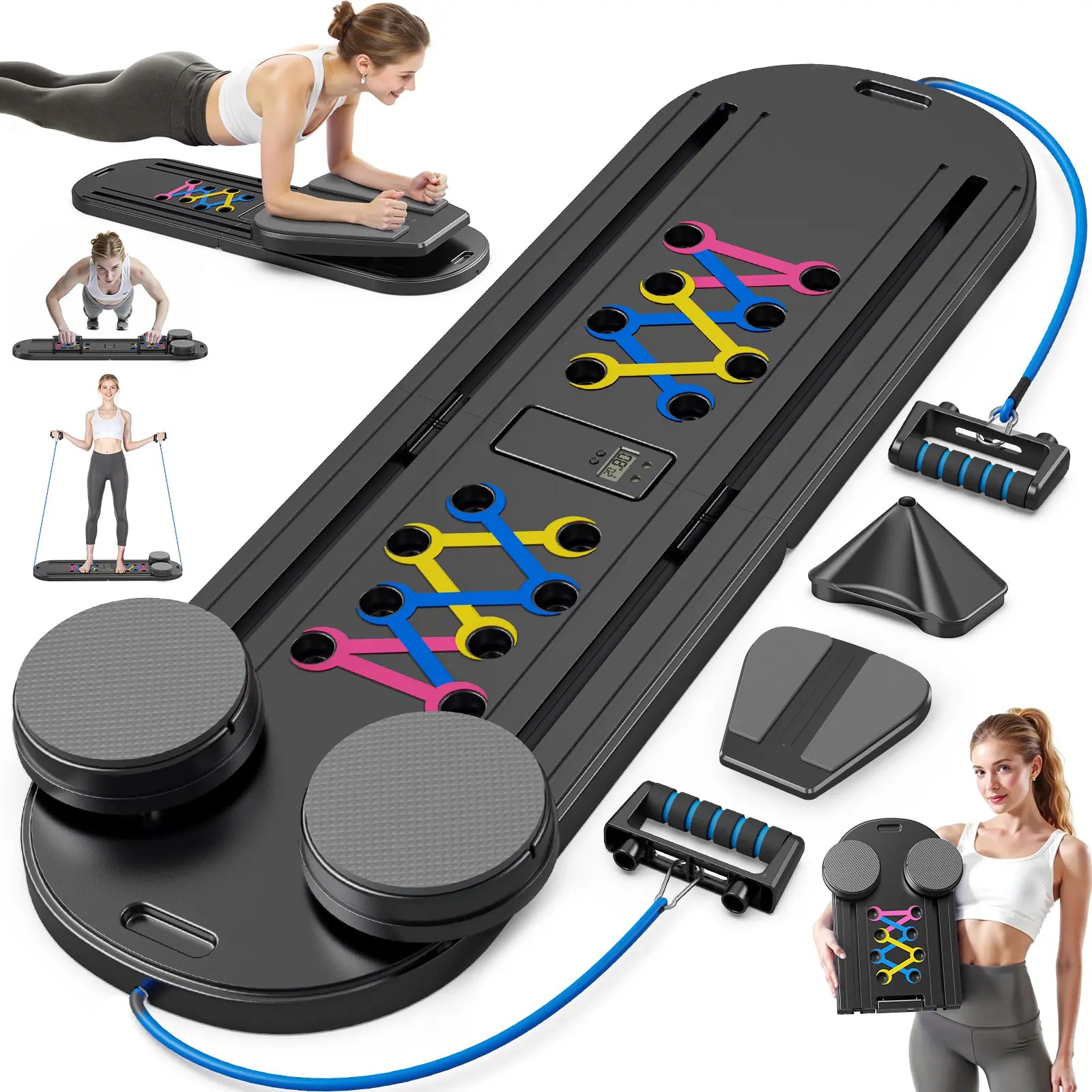 FEIERDUN Multifunctional Pilates Board - Foldable Pilates System, Home Gym Equipment, Multifunctional Abdominal Muscle Core Trainer, Abs Workout Machine, 300LBS Capacity Balance Training Gear for At-Home Use,Summerwins
