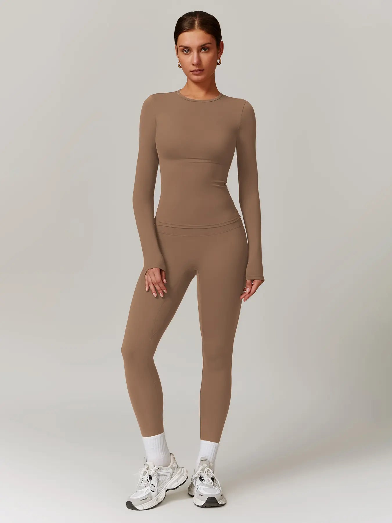 Women'S Solid Long Sleeve Skinny Tee & High Waist Leggings Tracksuit Set, Workout Running Clothes, Sporty Breathable Quick Drying Outfits for Gym Workout Running, Ladies Outdoor Yoga Suit for All Seasons, Quick Dry Activewear, Sweatsuit Sets