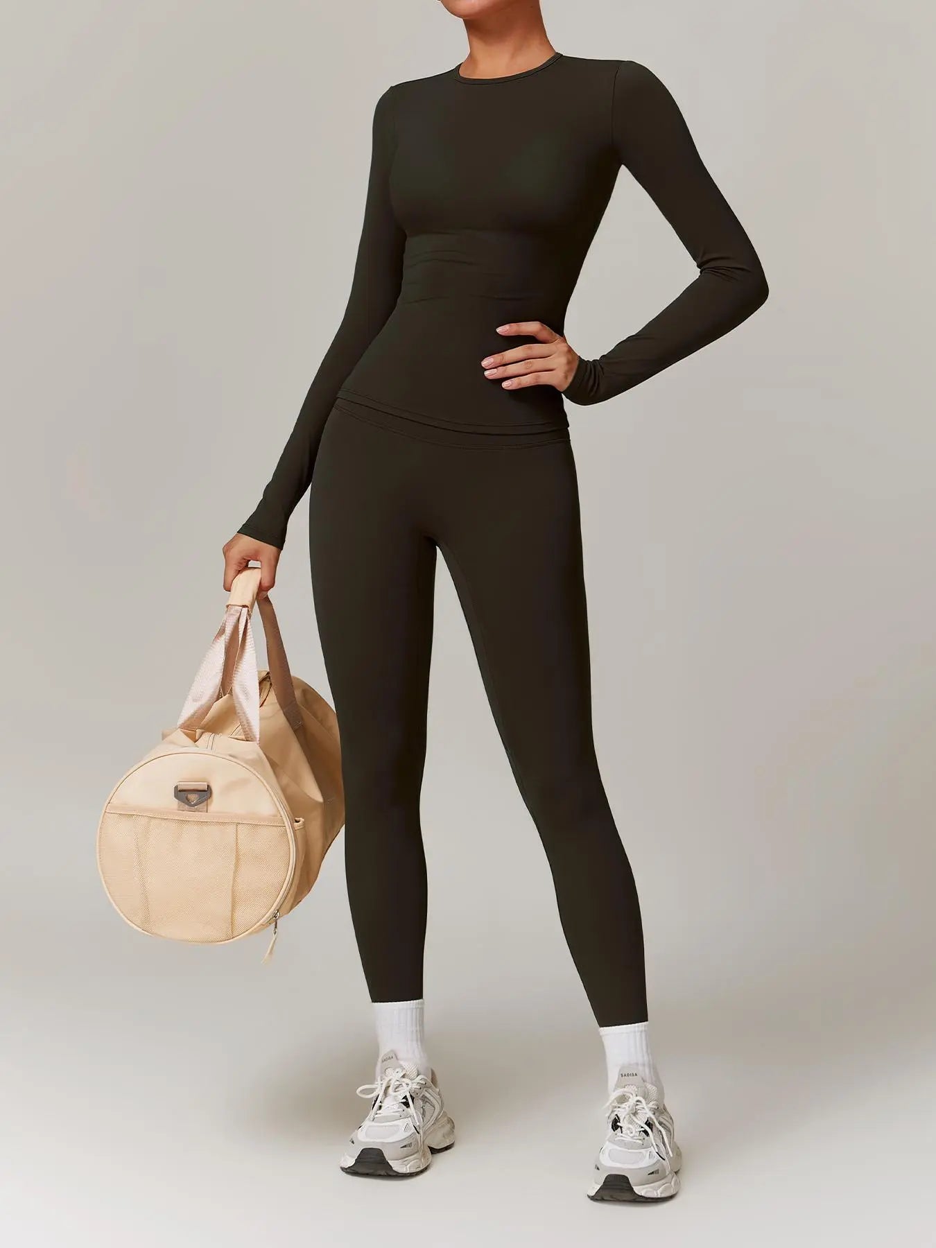 Women'S Solid Long Sleeve Skinny Tee & High Waist Leggings Tracksuit Set, Workout Running Clothes, Sporty Breathable Quick Drying Outfits for Gym Workout Running, Ladies Outdoor Yoga Suit for All Seasons, Quick Dry Activewear, Sweatsuit Sets