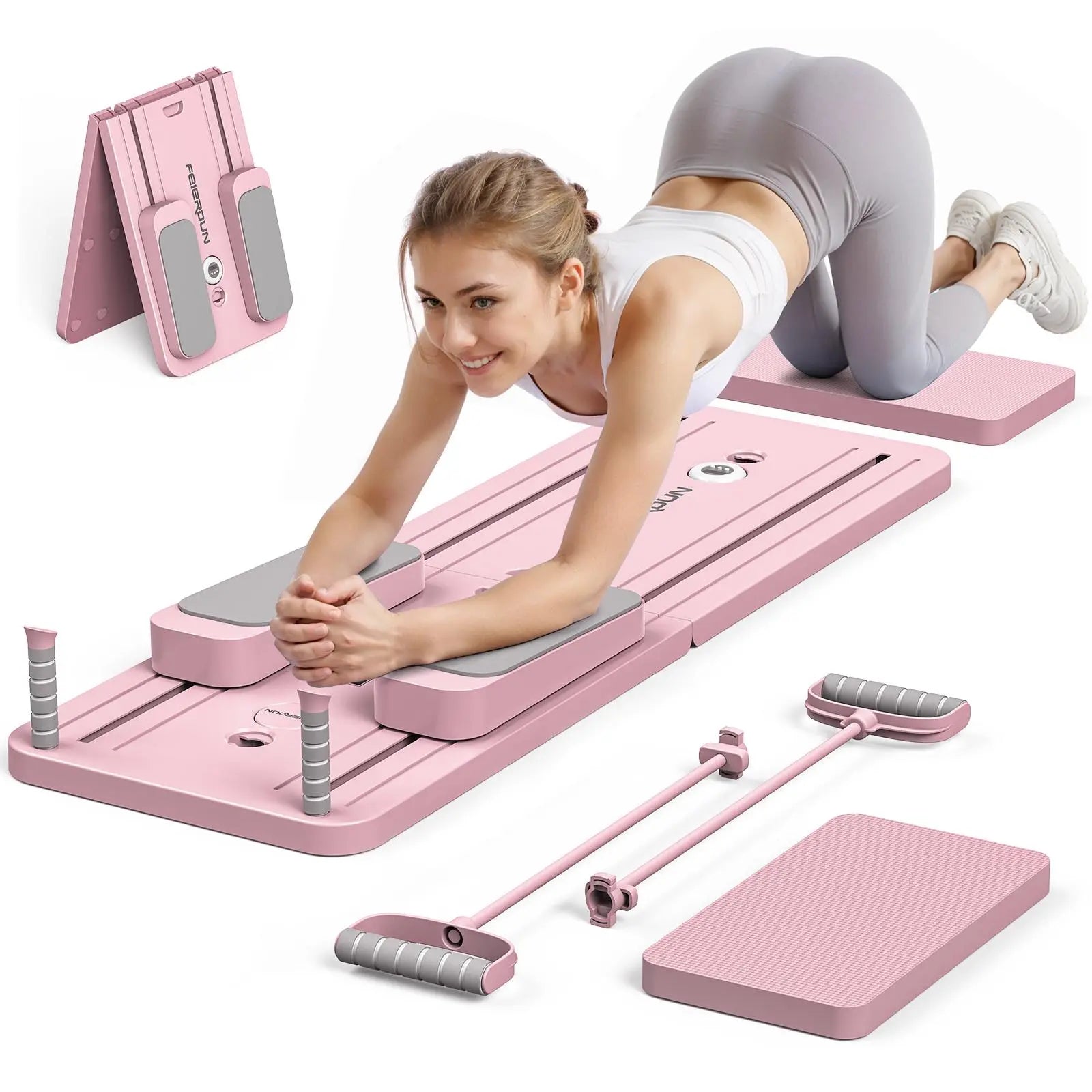 FEIERDUN Multifunctional Pilates Board - Foldable Pilates System, Home Gym Equipment, Multifunctional Abdominal Muscle Core Trainer, Abs Workout Machine, 300LBS Capacity Balance Training Gear for At-Home Use,Summerwins