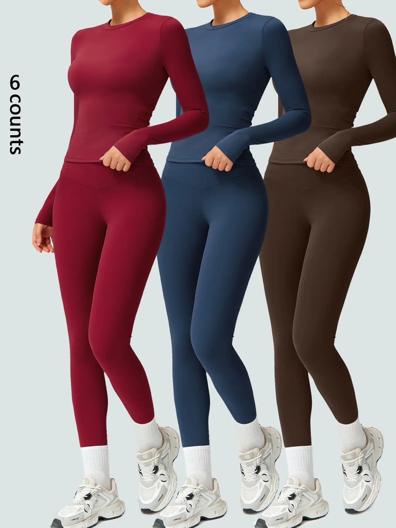 Two-Piece Set Women'S Patchwork High Elastic Soft round Neck Flat Shoulder Long Sleeve Slim Fit Hip Tight Pants Yoga Clothes Suit Workout Running Clothes Outdoor Running Cycling Hiking Fashion Suit Gym, Workout Sets Women