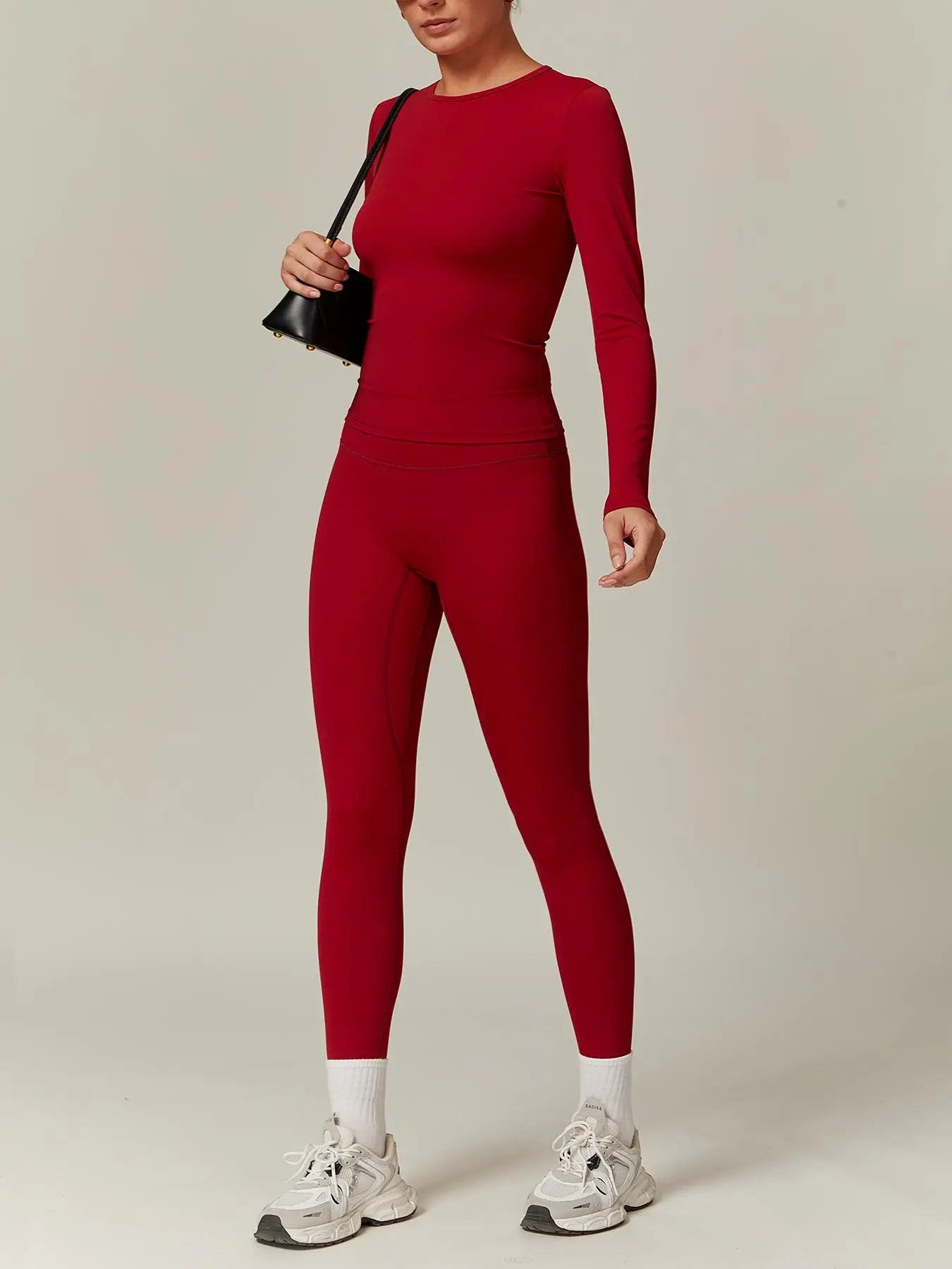 Women'S Solid Long Sleeve Skinny Tee & High Waist Leggings Tracksuit Set, Workout Running Clothes, Sporty Breathable Quick Drying Outfits for Gym Workout Running, Ladies Outdoor Yoga Suit for All Seasons, Quick Dry Activewear, Sweatsuit Sets
