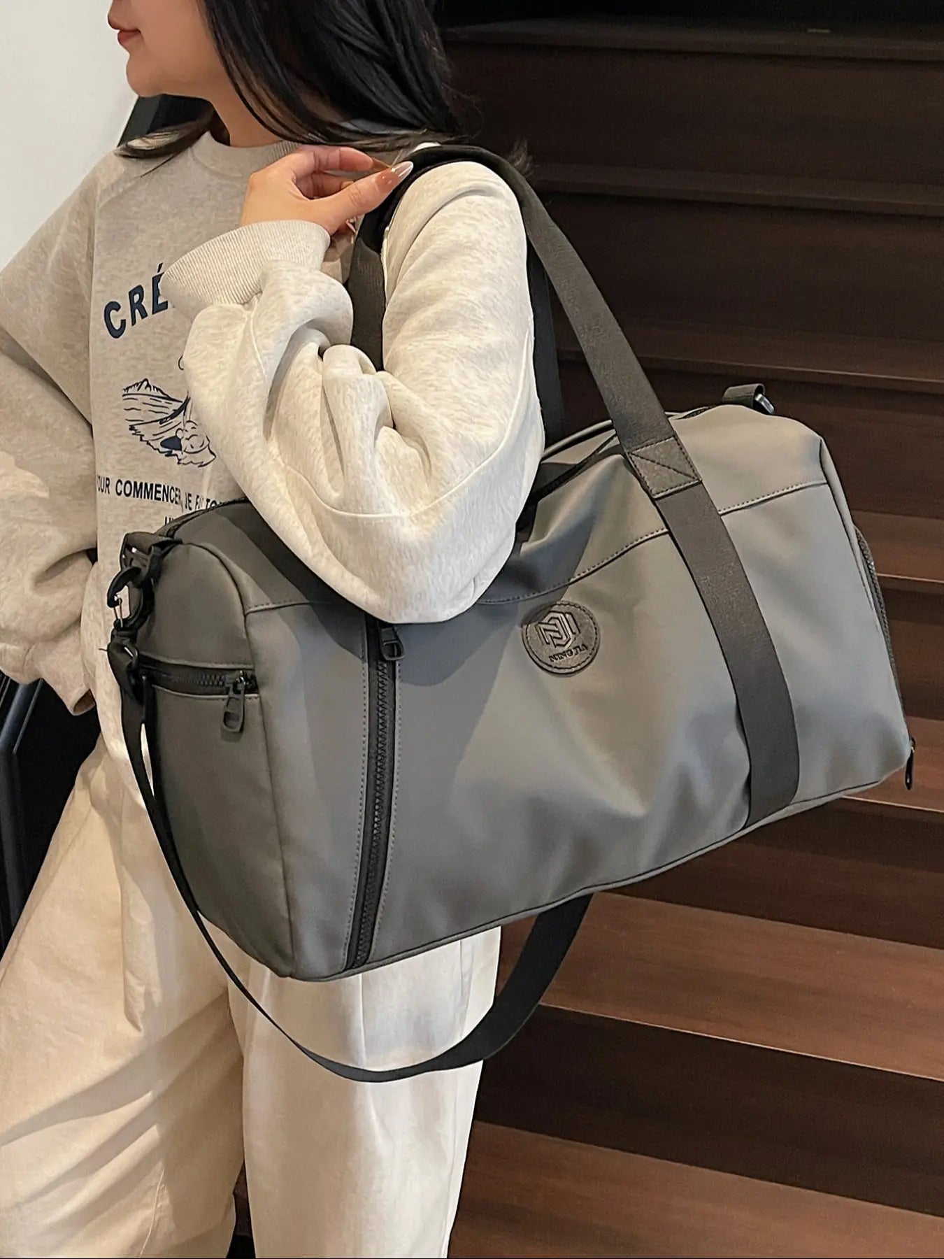 Unisex Travel Duffle Bag with Dry & Wet Separation, Independent Shoe Compartment, Neutral Style, Lightweight Weekender Bag for Gym Vacation