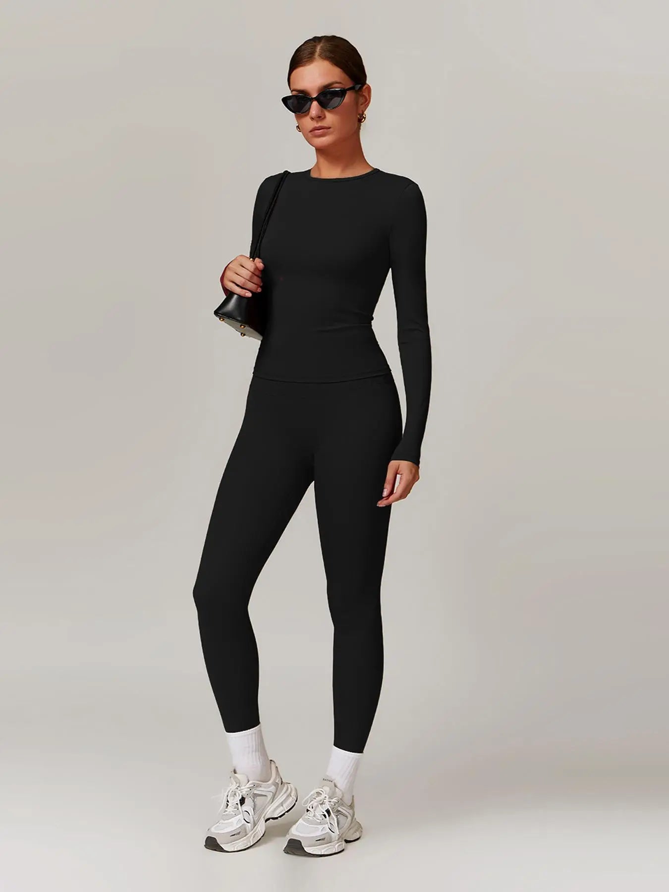 Women'S Solid Long Sleeve Skinny Tee & High Waist Leggings Tracksuit Set, Workout Running Clothes, Sporty Breathable Quick Drying Outfits for Gym Workout Running, Ladies Outdoor Yoga Suit for All Seasons, Quick Dry Activewear, Sweatsuit Sets