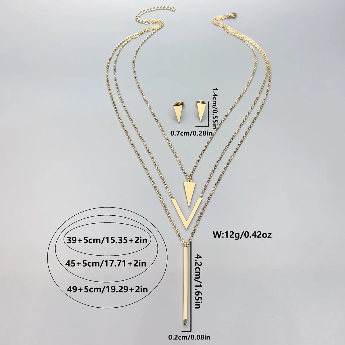 Gold Layered Necklace & Earring Set – 3 Piece Geometric Pendant Collection