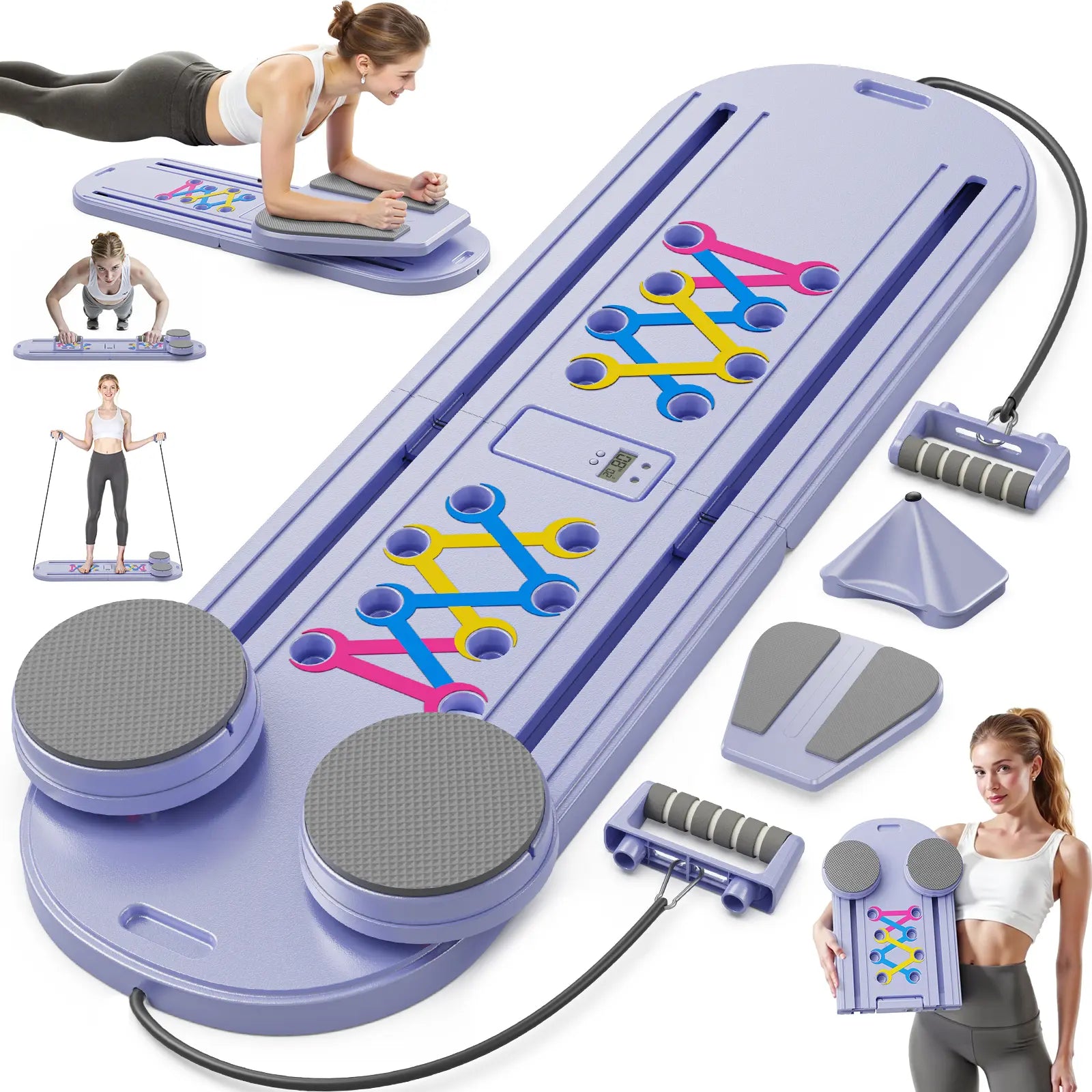 FEIERDUN Multifunctional Pilates Board - Foldable Pilates System, Home Gym Equipment, Multifunctional Abdominal Muscle Core Trainer, Abs Workout Machine, 300LBS Capacity Balance Training Gear for At-Home Use,Summerwins