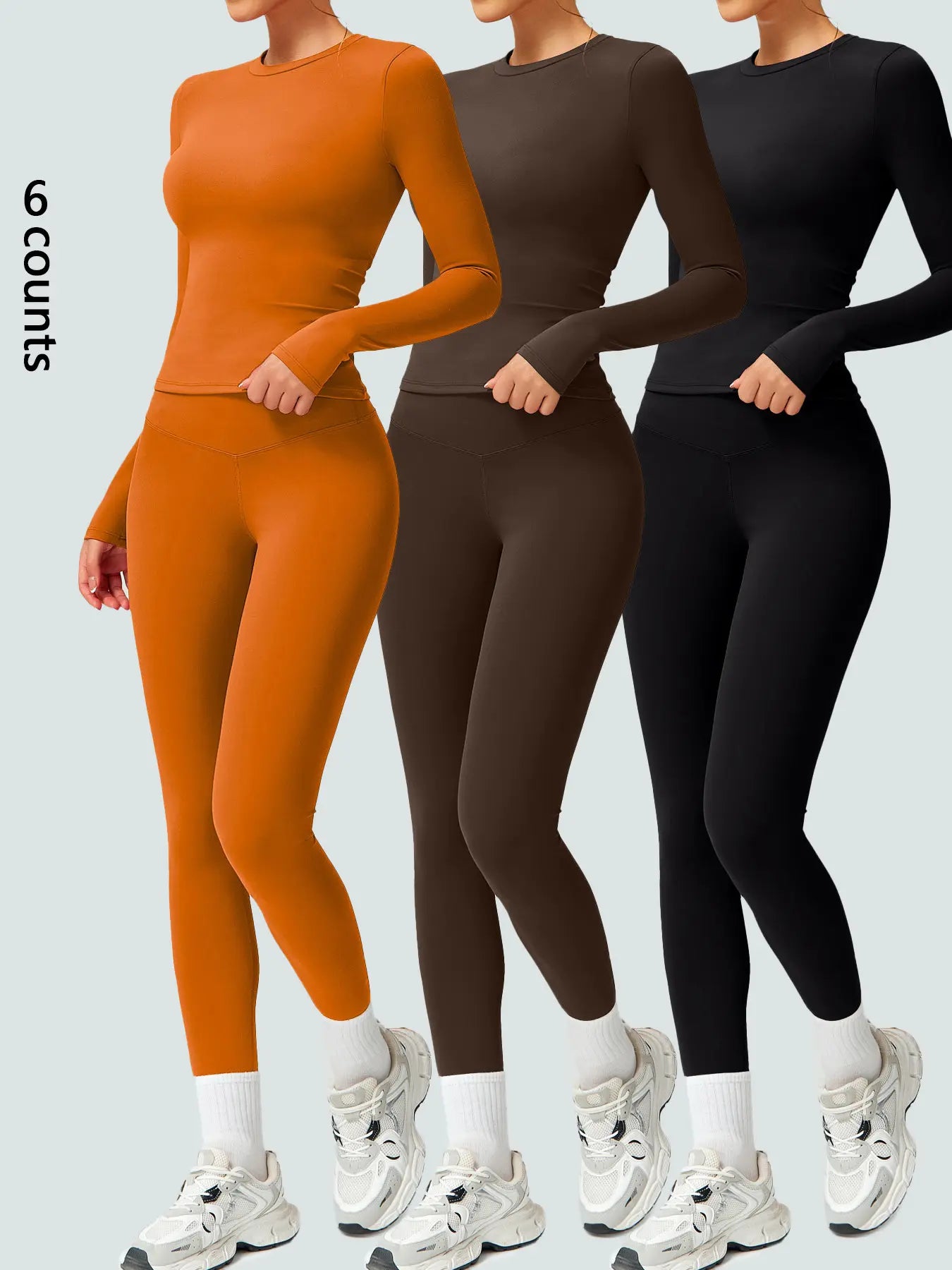 Two-Piece Set Women'S Patchwork High Elastic Soft round Neck Flat Shoulder Long Sleeve Slim Fit Hip Tight Pants Yoga Clothes Suit Workout Running Clothes Outdoor Running Cycling Hiking Fashion Suit Gym, Workout Sets Women