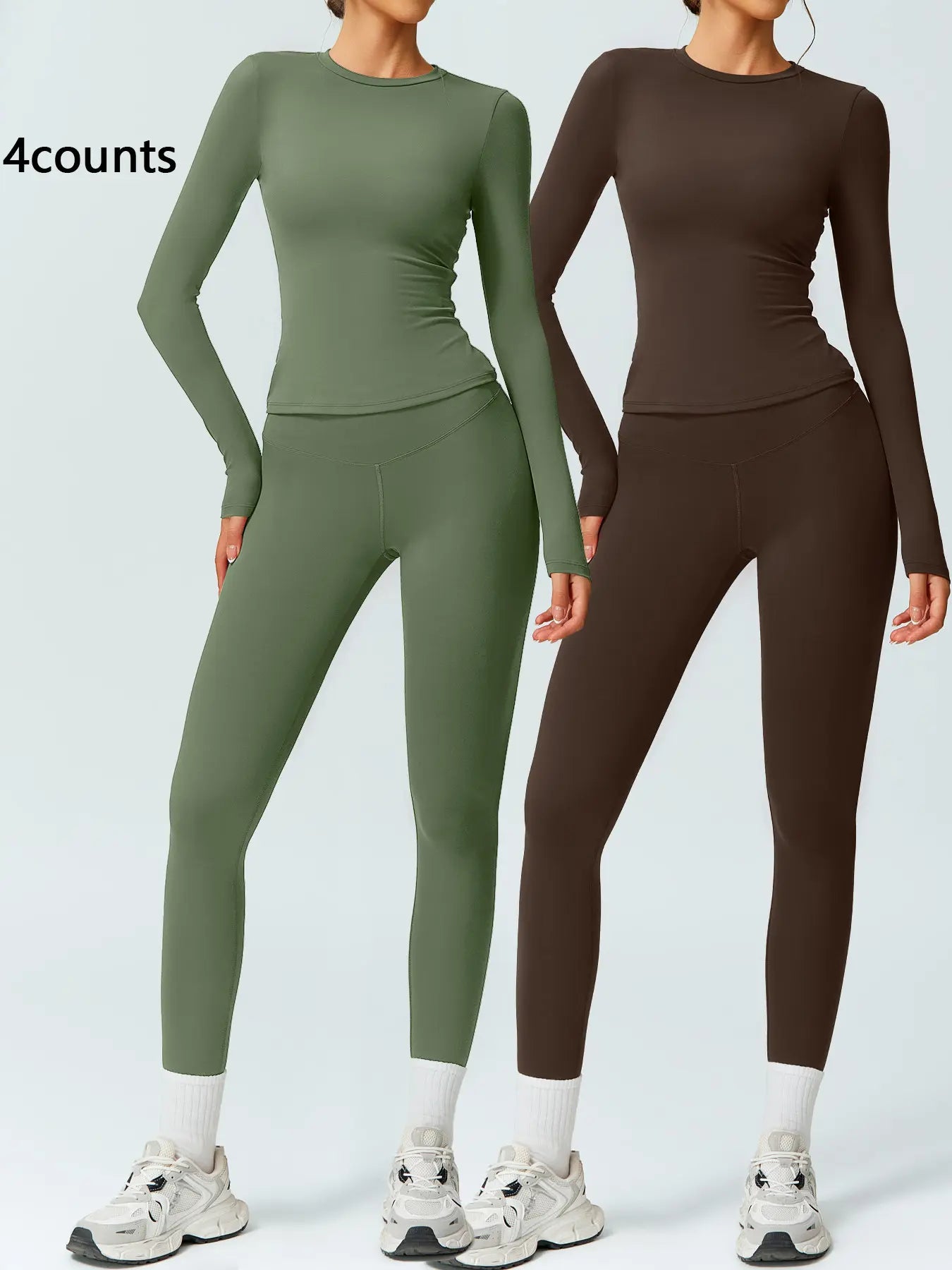 Two-Piece Set Women'S Patchwork High Elastic Soft round Neck Flat Shoulder Long Sleeve Slim Fit Hip Tight Pants Yoga Clothes Suit Workout Running Clothes Outdoor Running Cycling Hiking Fashion Suit Gym, Workout Sets Women