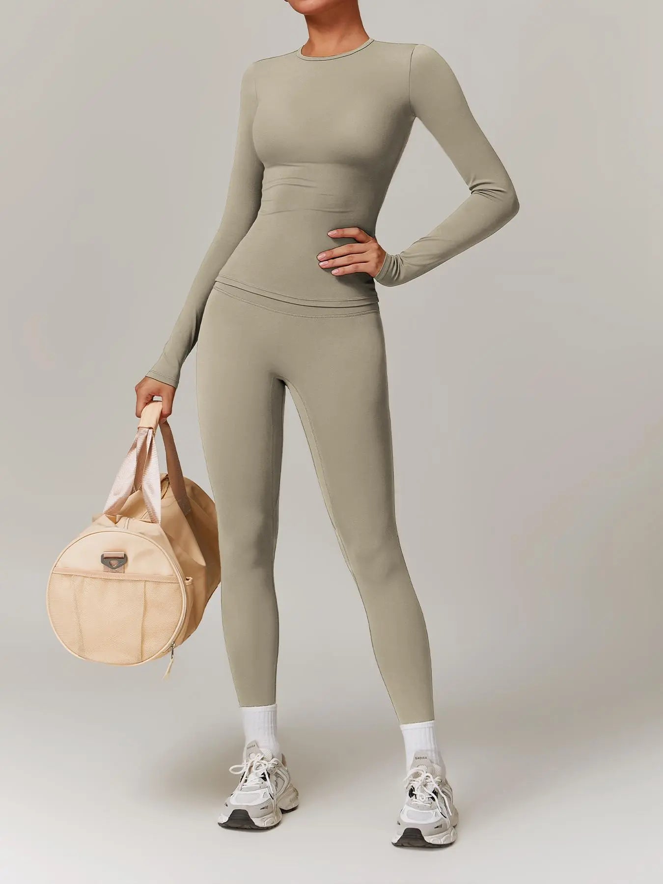Women'S Solid Long Sleeve Skinny Tee & High Waist Leggings Tracksuit Set, Workout Running Clothes, Sporty Breathable Quick Drying Outfits for Gym Workout Running, Ladies Outdoor Yoga Suit for All Seasons, Quick Dry Activewear, Sweatsuit Sets