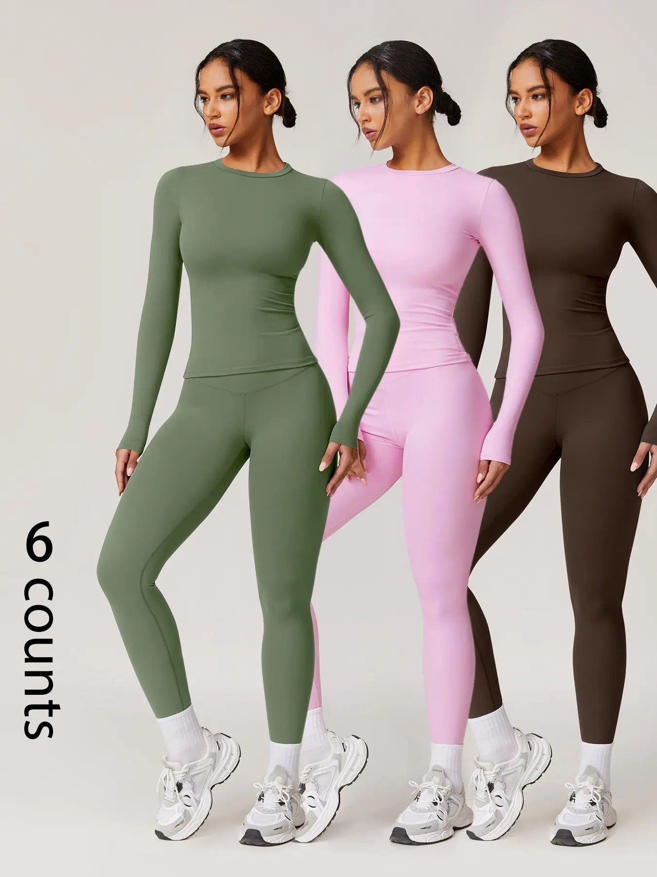 Two-Piece Set Women'S Patchwork High Elastic Soft round Neck Flat Shoulder Long Sleeve Slim Fit Hip Tight Pants Yoga Clothes Suit Workout Running Clothes Outdoor Running Cycling Hiking Fashion Suit Gym, Workout Sets Women