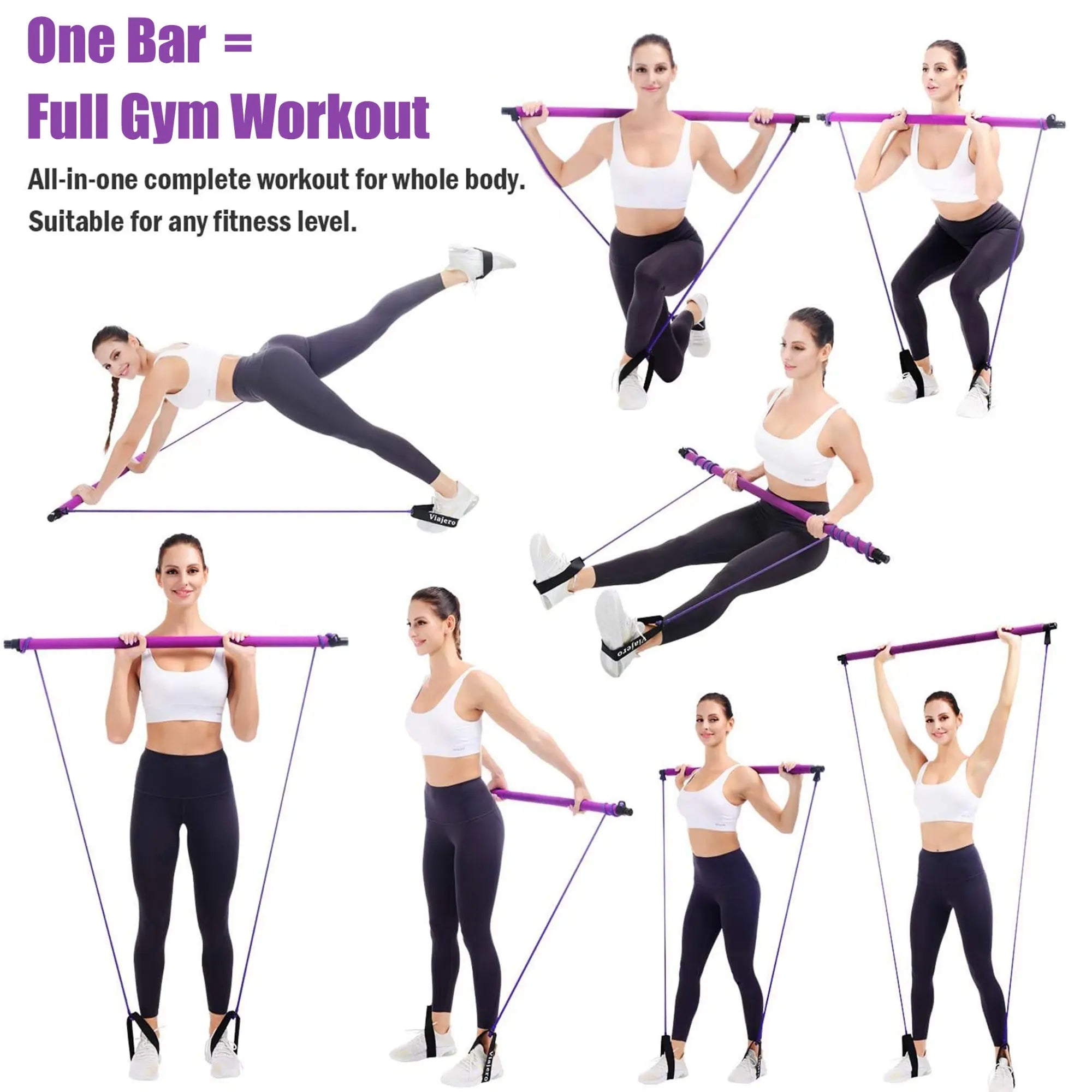Pilates Bar Kit with Resistance Bands, Multifunctional Yoga Pilates Bar, Portable Home Gym Pilates Resistance Bar Kit for Women, Full-Body Workout Equipment, Pilates Equipment for Home Workouts, Fitness Equipment for Women & Men