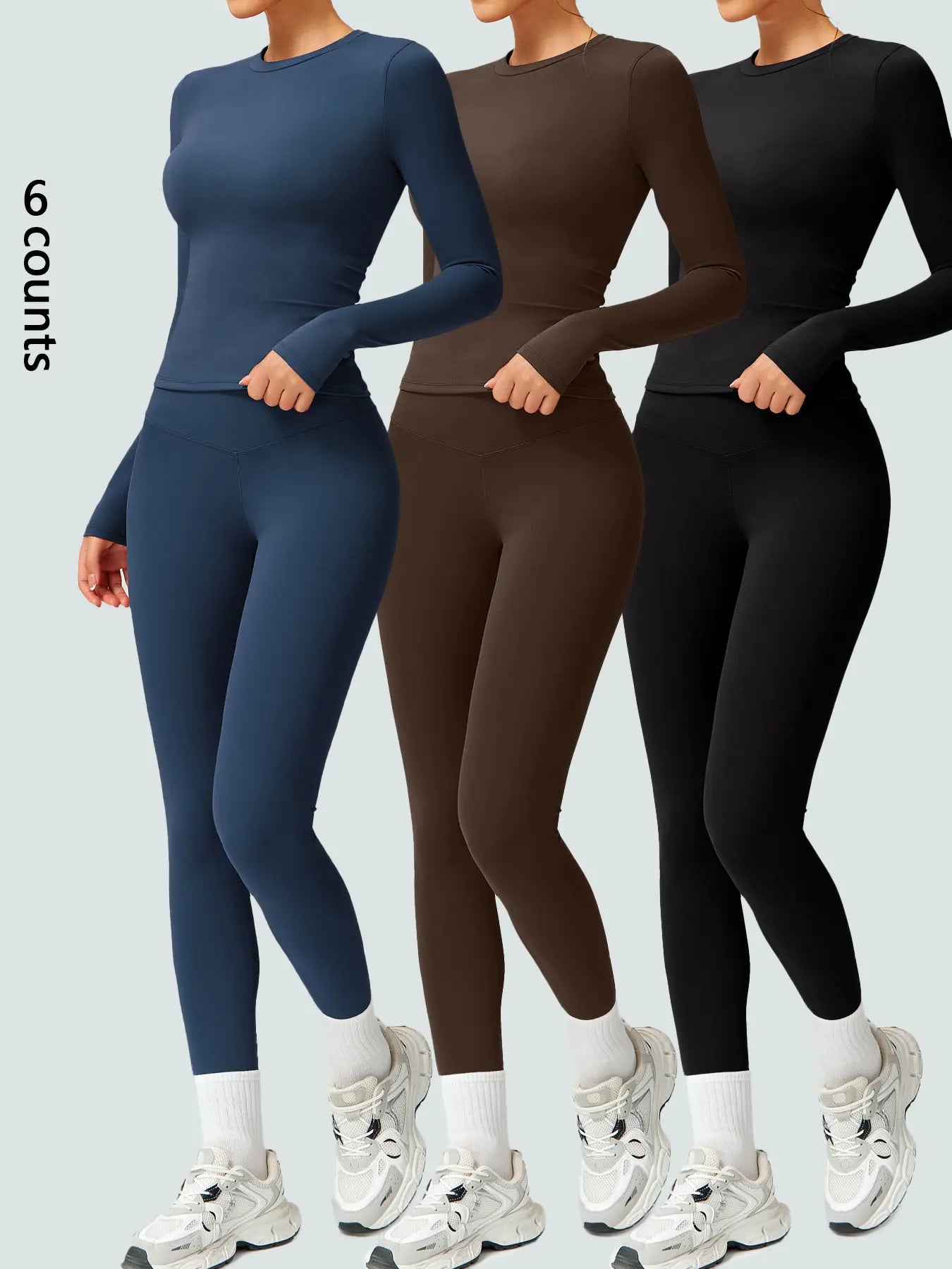 Two-Piece Set Women'S Patchwork High Elastic Soft round Neck Flat Shoulder Long Sleeve Slim Fit Hip Tight Pants Yoga Clothes Suit Workout Running Clothes Outdoor Running Cycling Hiking Fashion Suit Gym, Workout Sets Women