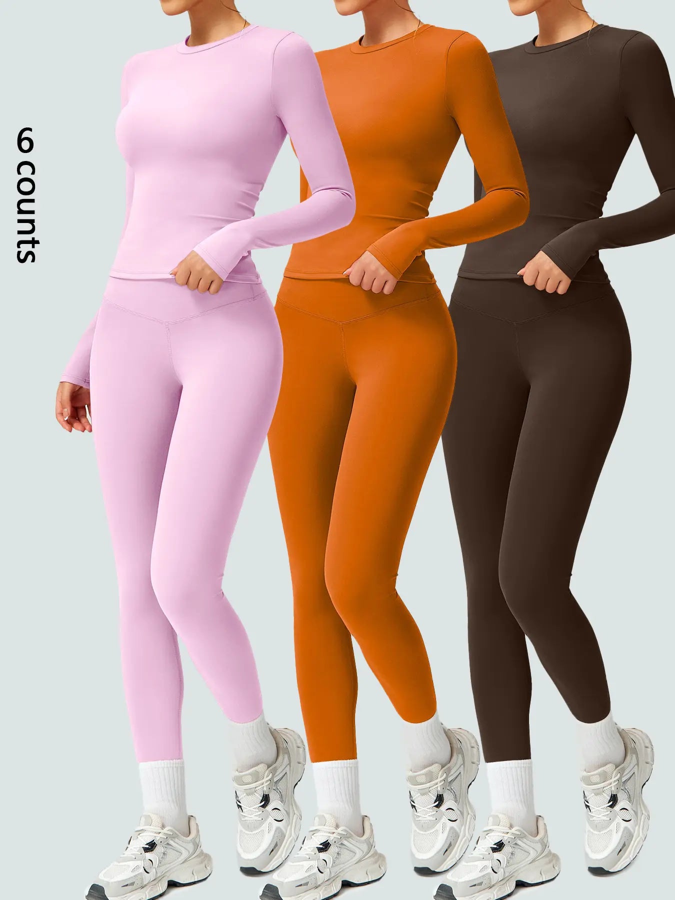Two-Piece Set Women'S Patchwork High Elastic Soft round Neck Flat Shoulder Long Sleeve Slim Fit Hip Tight Pants Yoga Clothes Suit Workout Running Clothes Outdoor Running Cycling Hiking Fashion Suit Gym, Workout Sets Women