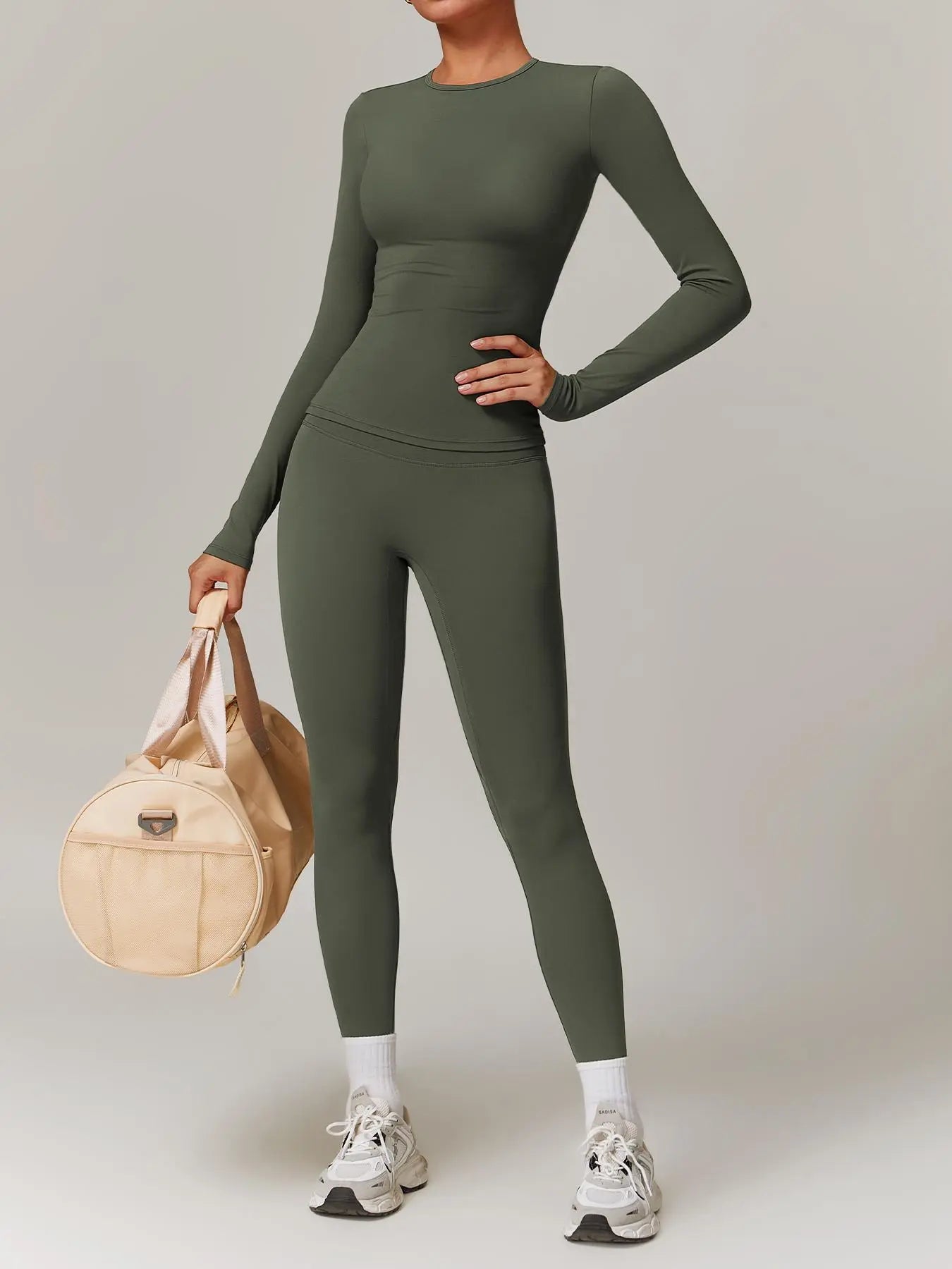 Women'S Solid Long Sleeve Skinny Tee & High Waist Leggings Tracksuit Set, Workout Running Clothes, Sporty Breathable Quick Drying Outfits for Gym Workout Running, Ladies Outdoor Yoga Suit for All Seasons, Quick Dry Activewear, Sweatsuit Sets