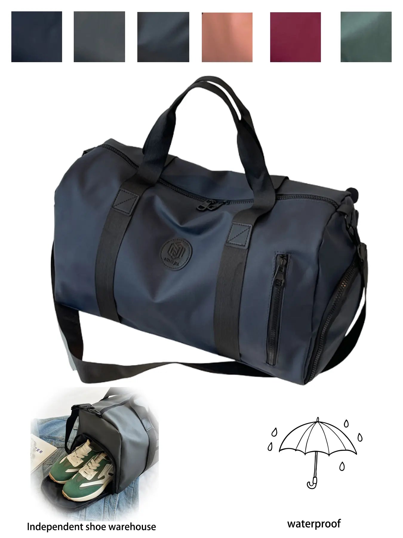 Unisex Travel Duffle Bag with Dry & Wet Separation, Independent Shoe Compartment, Neutral Style, Lightweight Weekender Bag for Gym Vacation