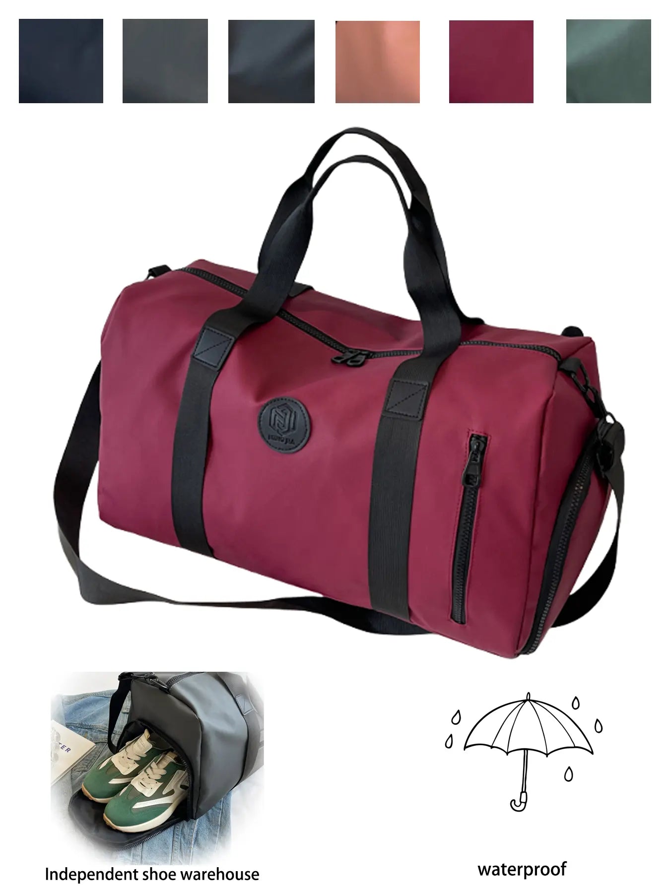 Unisex Travel Duffle Bag with Dry & Wet Separation, Independent Shoe Compartment, Neutral Style, Lightweight Weekender Bag for Gym Vacation