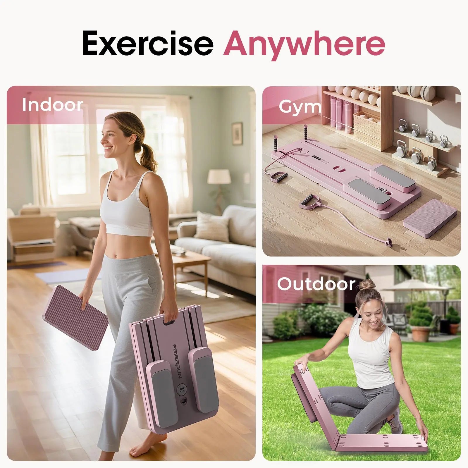 FEIERDUN Multifunctional Pilates Board - Foldable Pilates System, Home Gym Equipment, Multifunctional Abdominal Muscle Core Trainer, Abs Workout Machine, 300LBS Capacity Balance Training Gear for At-Home Use,Summerwins