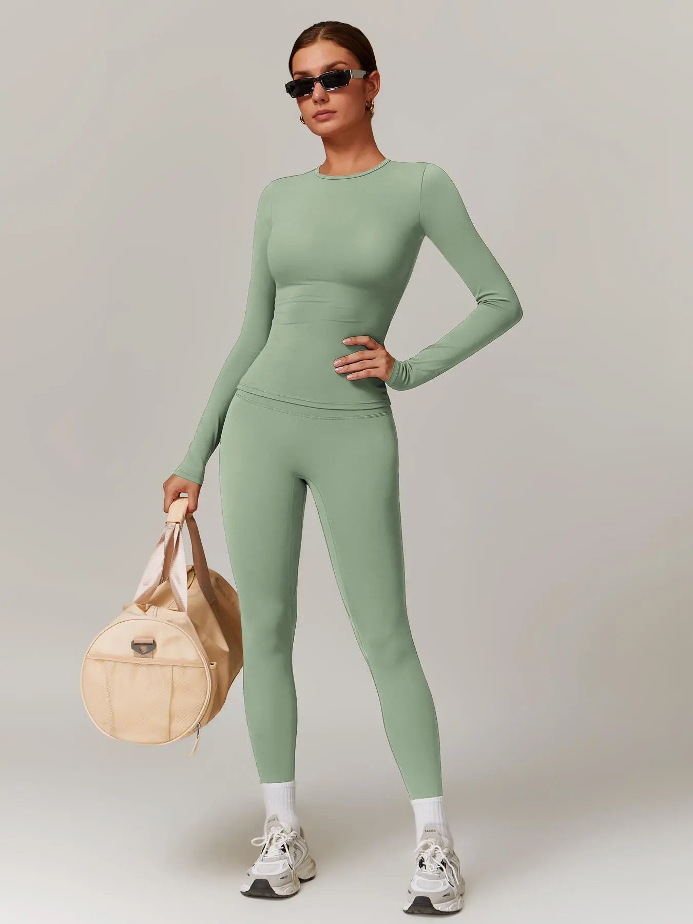 Women'S Solid Long Sleeve Skinny Tee & High Waist Leggings Tracksuit Set, Workout Running Clothes, Sporty Breathable Quick Drying Outfits for Gym Workout Running, Ladies Outdoor Yoga Suit for All Seasons, Quick Dry Activewear, Sweatsuit Sets
