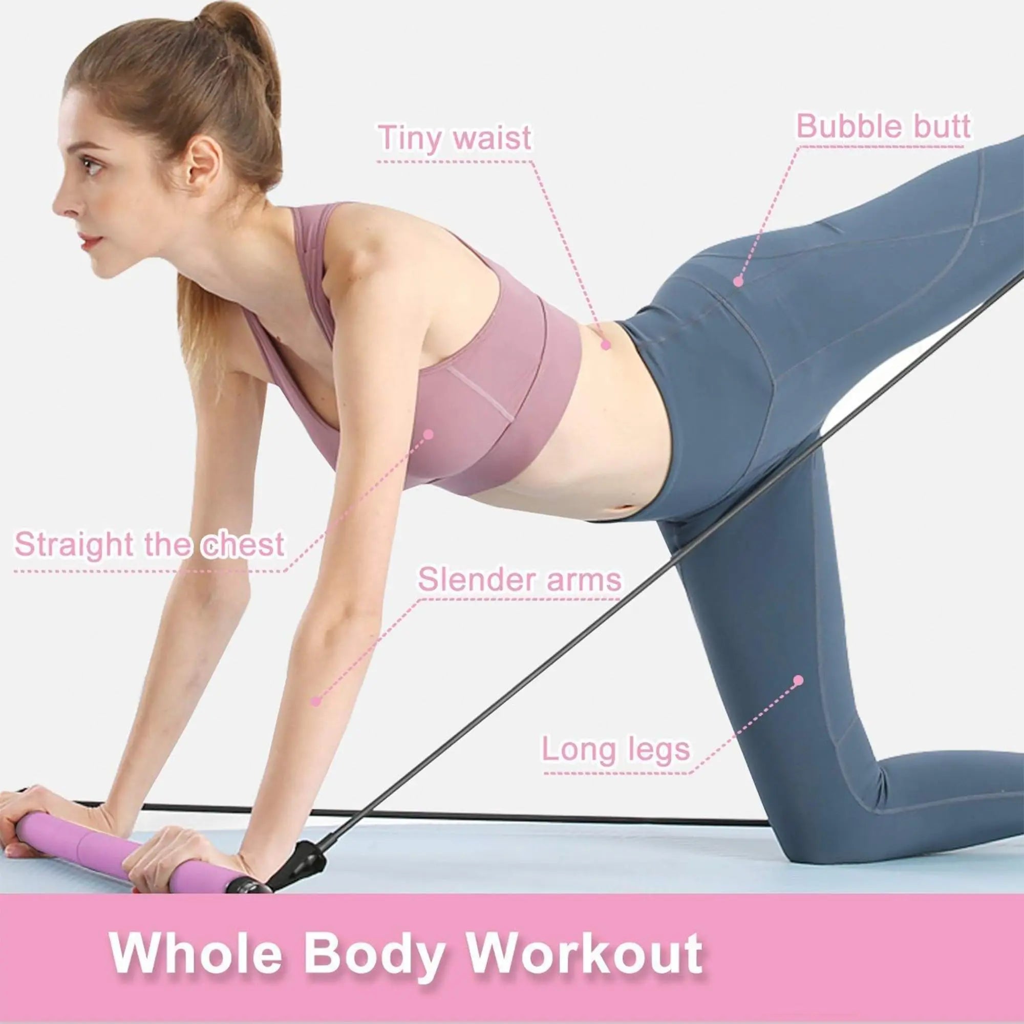 Pilates Bar Kit with Resistance Bands, Multifunctional Yoga Pilates Bar, Portable Home Gym Pilates Resistance Bar Kit for Women, Full-Body Workout Equipment, Pilates Equipment for Home Workouts, Fitness Equipment for Women & Men