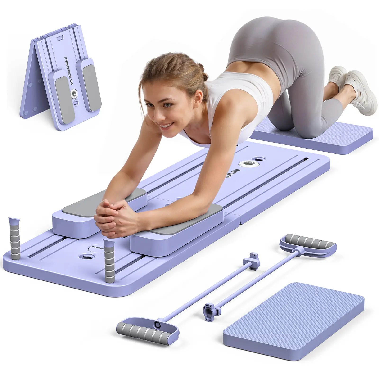 FEIERDUN Multifunctional Pilates Board - Foldable Pilates System, Home Gym Equipment, Multifunctional Abdominal Muscle Core Trainer, Abs Workout Machine, 300LBS Capacity Balance Training Gear for At-Home Use,Summerwins