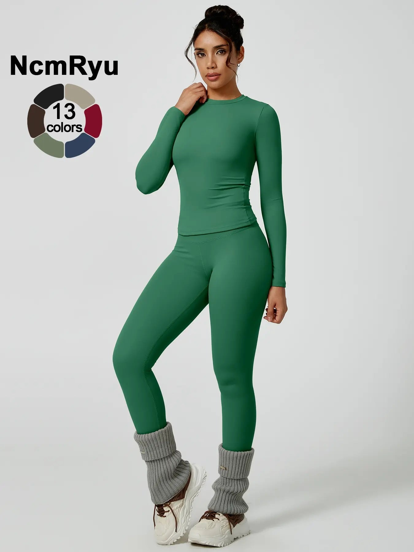 Two-Piece Set Women'S Patchwork High Elastic Soft round Neck Flat Shoulder Long Sleeve Slim Fit Hip Tight Pants Yoga Clothes Suit Workout Running Clothes Outdoor Running Cycling Hiking Fashion Suit Gym, Workout Sets Women