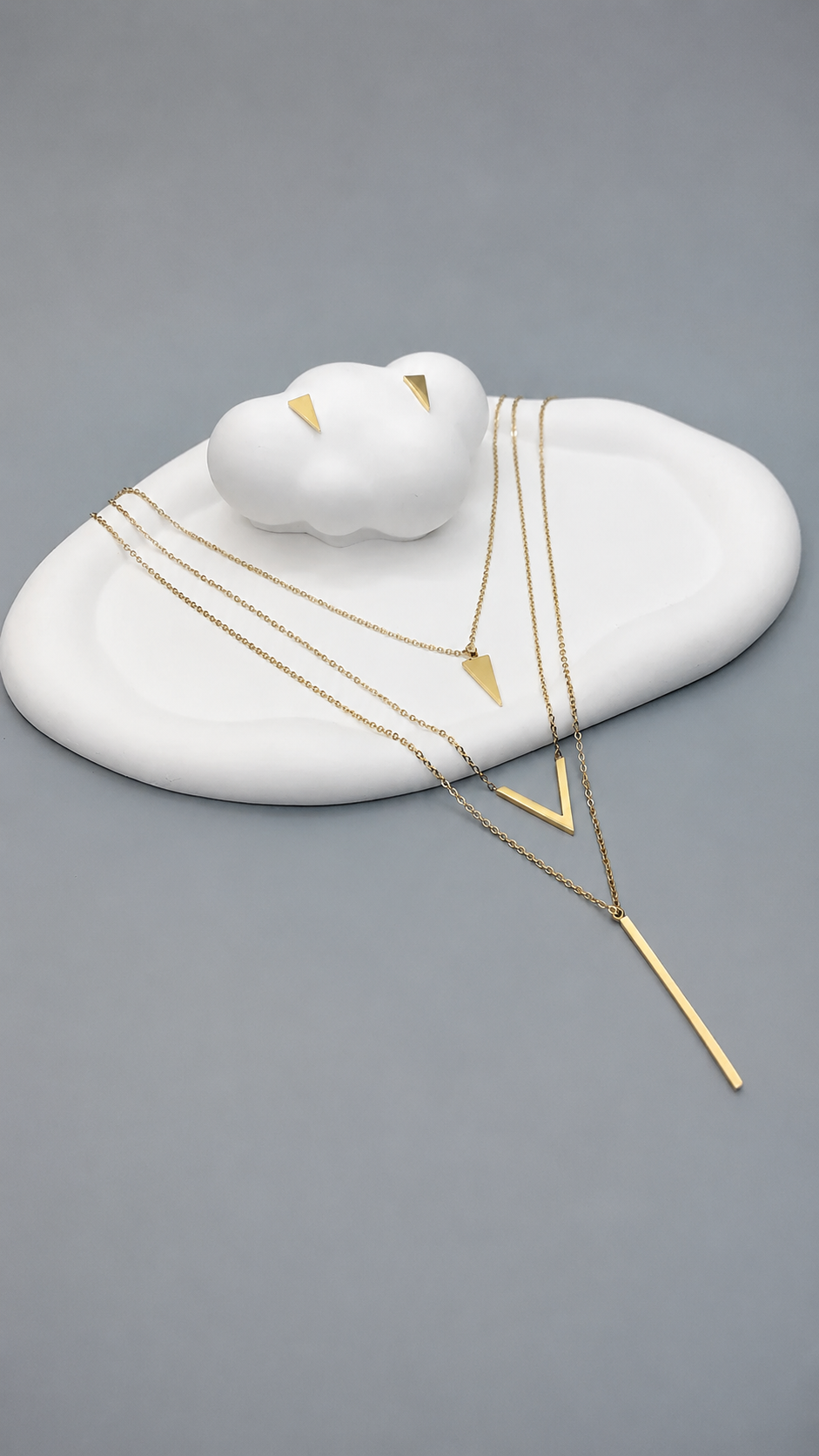 Gold Layered Necklace & Earring Set – 3 Piece Geometric Pendant Collection