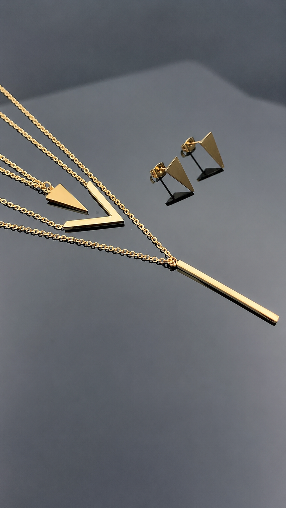 Gold Layered Necklace & Earring Set – 3 Piece Geometric Pendant Collection