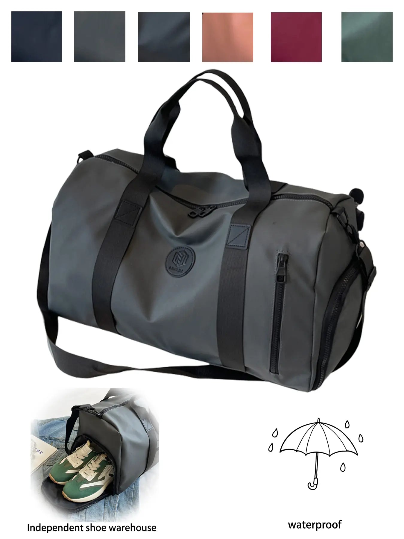 Unisex Travel Duffle Bag with Dry & Wet Separation, Independent Shoe Compartment, Neutral Style, Lightweight Weekender Bag for Gym Vacation